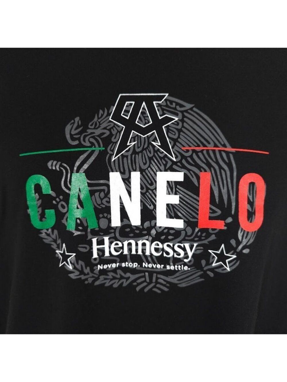 Hennessy T Shirt Mens Size Large Black Canelo Alvarez Cognac Never Stop Settle - Picture 3 of 7